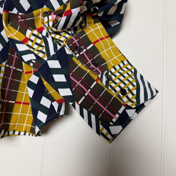 Gracia Womens Mixed Plaid Patchwork Puff Sleeve Button Down Blouse Size M - Picture 9 of 10